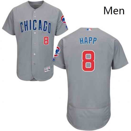 Mens Majestic Chicago Cubs 8 Ian Happ Grey Road Flexbase Authentic Collection MLB Jersey
